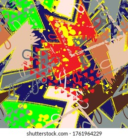 Seamless urban backdrop with curved geometry pattern, grunge brushes. 