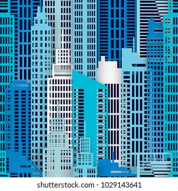Seamless urban background. Paper skyscrapers. Achitectural building in panoramic view. Modern city skyline building industrial paper art landscape skyscraper offices. Vector Illustration