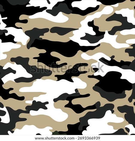 Seamless Urban Camouflage Pattern with Modern Colors: White, Black, Tan, and Grey Abstract Background Texture