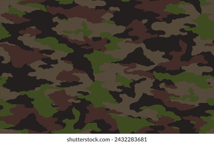 Seamless urban camouflage pattern. Repeating hand drawn vector camo print with black, green and brown. Apparel textile pattern.
