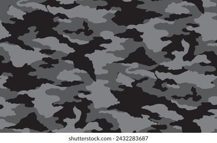 Seamless urban camouflage pattern. Repeating hand drawn vector camo print with black and gray. Apparel textile pattern.