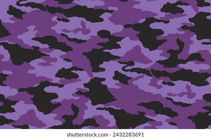 Patrón de camuflaje urbano sin fisuras. Impresión de camuflaje de vector dibujado a mano repetida con negro y púrpura. Ropa textil patrón.