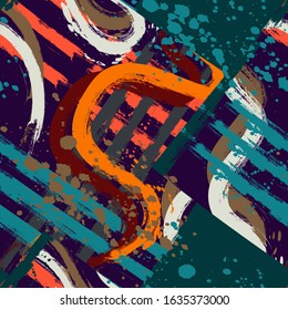 Seamless urban grunge pattern with dots, wve brushes.