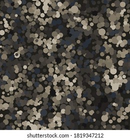 Seamless urban masking camouflage pattern. Colorful circle flecktarn blots background. Abstract fashionable camo. Beige and brown tones.