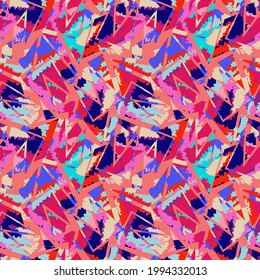 Seamless urban pattern with chaotic curved geometry elements and grunge spots