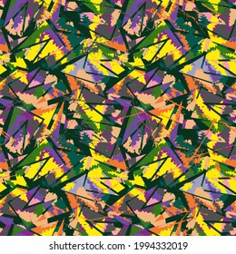 Seamless urban pattern with chaotic curved geometry elements and grunge spots