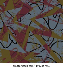 Seamless urban pattern with wave grunge lines and curved geometry elements