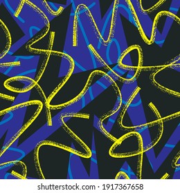 Seamless urban pattern with wave grunge lines and curved geometry elements