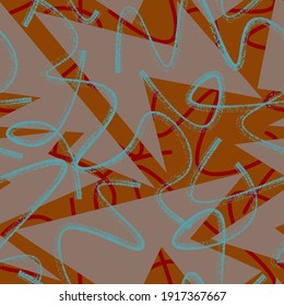 Seamless urban pattern with wave grunge lines and curved geometry elements