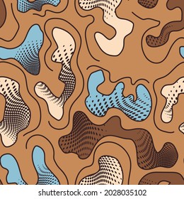 Seamless urban pattern with wave shapes with dots and lines 