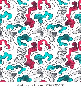 Seamless urban pattern with wave shapes with dots and lines 