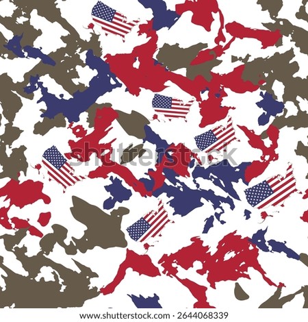 Seamless USA flag camouflage pattern for 4th July crafts, paper, fabrics, sublimation, decor, and apparel design.