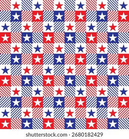 Plano de fundo Checkered sem costura inspirado na bandeira dos EUA com elementos de estrela e faixa