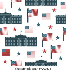 seamless usa pattern with white house and flags, with clipping path