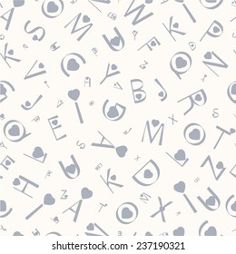 Seamless Valentine Alphabet pattern background grey blue and white