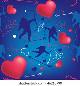 Seamless valentine background with cupis and hearts