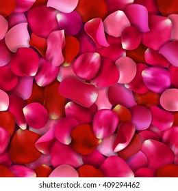 seamless valentine background with falling red rose petals on gray background, vector illustration. Love pattern