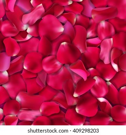 seamless valentine background with falling red rose petals on gray background, vector illustration. Love pattern