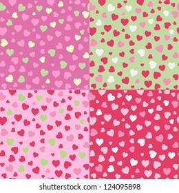 Seamless Valentine Background with Plain Hearts Set. Vector Illustration