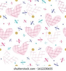 seamless valentine day pattern background with colourful hand draw heart and flower