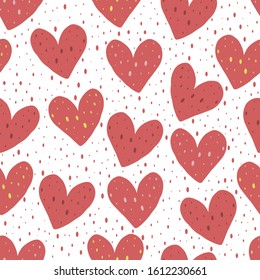 seamless valentine day pattern background with hand draw red heart 