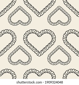 seamless valentine day pattern background with monochrome heart from classic rope