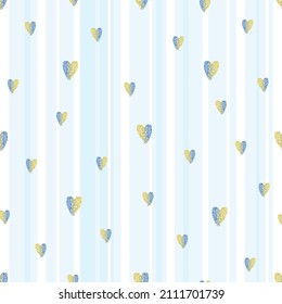 seamless valentine day pattern on blue stripe background with glitter heart , valentine card