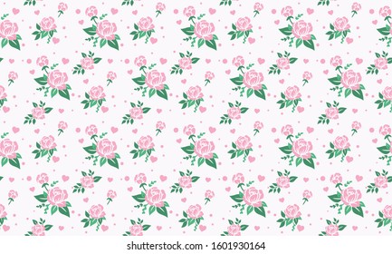 Seamless valentine floral pattern background, with leaf and pink rose floral.
