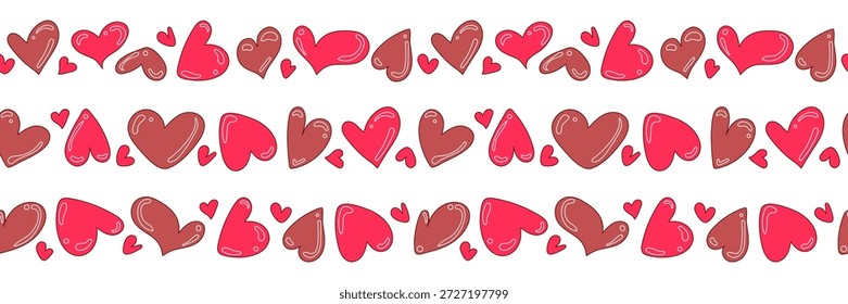 Seamless Valentine Heart Borders Vector Hand Drawn Set