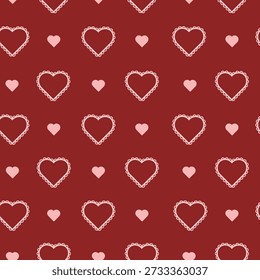 Seamless Valentine Heart Pattern with Lace and Simple Hearts on Red Background
