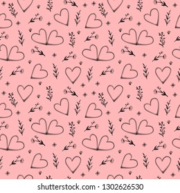 Seamless valentine heart vector with pink pastel background 