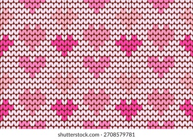 Seamless Valentine knitting background with 8-bit hearts and romantic elements, perfect for  game assets, digital paper, wallpapers, packaging, cards, and creative designs.