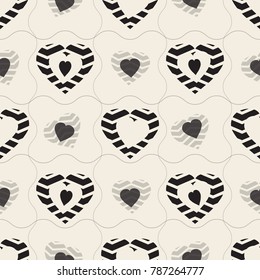 seamless  valentine pattern  background with monochrome stripe heart