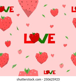 Seamless valentine pattern with decorative strawberries and flowers. Vector image