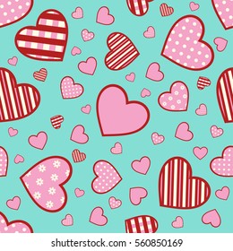 Seamless Valentine pattern with different hearts.