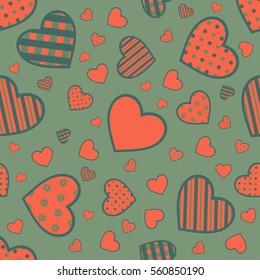 Seamless Valentine pattern with different hearts.