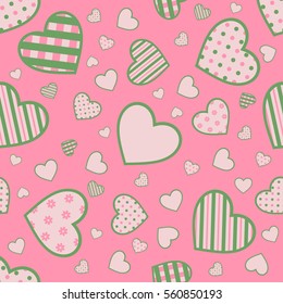Seamless Valentine pattern with different hearts.
