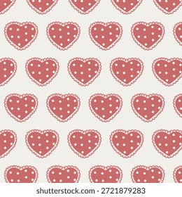 Patrón de San Valentín sin fisuras con corazones de lunares dibujados a mano. Fondo romántico para papel de regalo, textil, Fondo de pantalla, embalaje y diseño temático de amor.