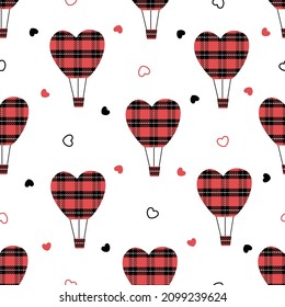 Patrón valentino sin soldadura de amor día de fondo globo cardíaco chequeado sobre fondo blanco utilizado para impresión, fondo de pared, decoración, ilustración vectorial
