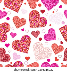 Seamless valentine pattern of multicolored hearts and balls on a transparent background, eps 8