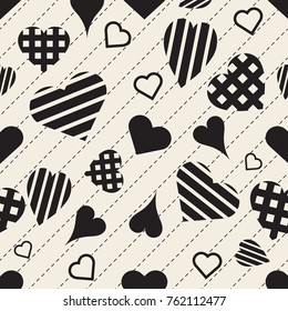 seamless valentine pattern on stripe background with monochrome heart