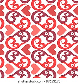 Seamless valentine  pattern with ornaments and hearts