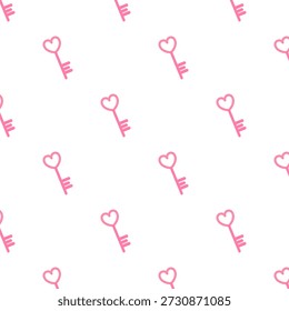 Patrón de San Valentín sin fisuras con llaves en forma de corazón rosa. Lindo fondo romántico para tarjetas de amor, envoltura de regalo, embalaje y diseño festivo.
