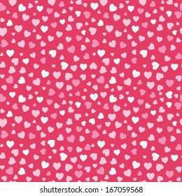 Seamless Valentine Pattern with Plain Hearts on Dark Red Background. Vector Illustration