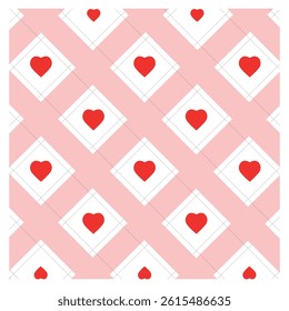 Seamless Valentine Pattern with Red Hearts on Pink Background