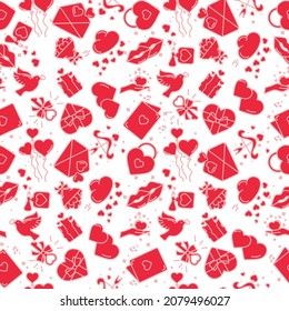 Seamless valentine pattern of red romantic icons