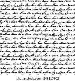 Patrón de San Valentín sin foco con amor a la palabra en papel blanco. Texto de amor.Un conjunto de palabras y textos de fondo aplicables a la impresión, los textiles, los objetos de arte, las prendas de vestir 