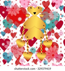 Seamless valentine spotty pattern with translucent hearts