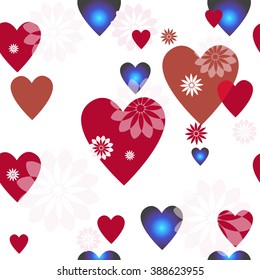 Seamless valentine spotty pattern with translucent hearts