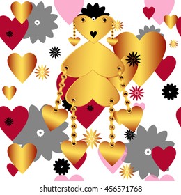 Seamless valentine spotty pattern with translucent hearts